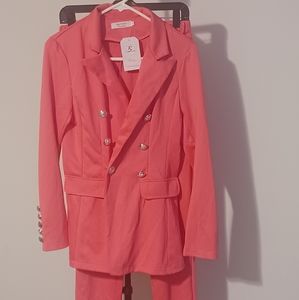 Pink pants suit